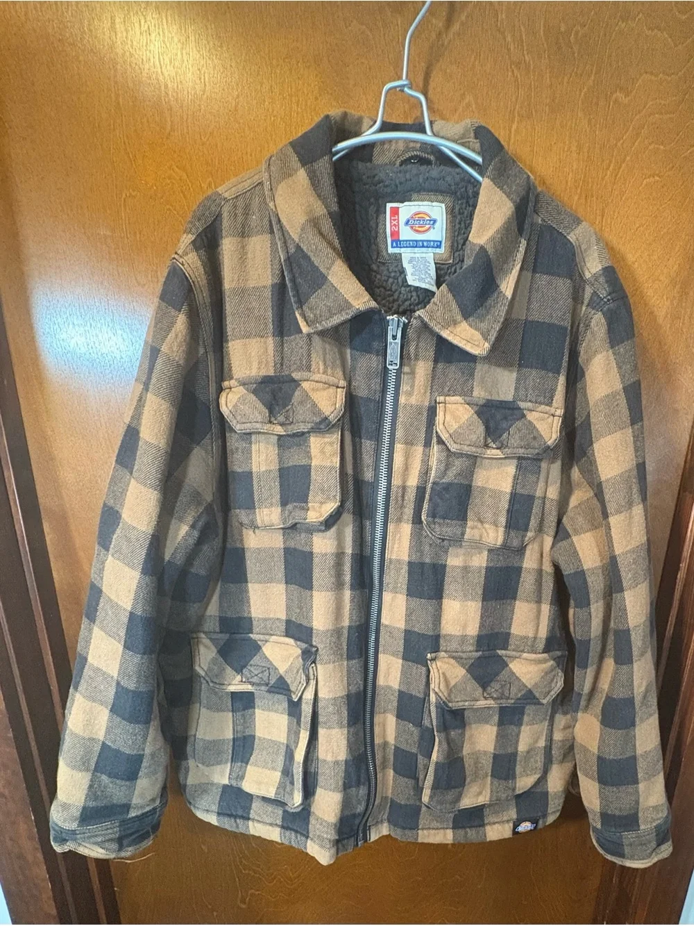 Dickies Brown and Black Plaid Sherpa-Lined Field Jacket
